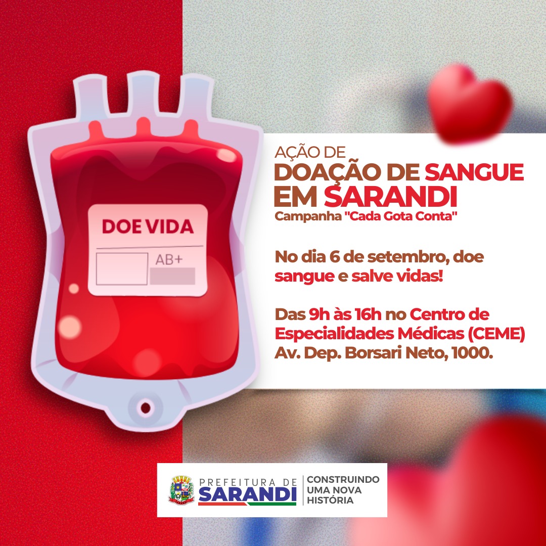 Por conta do feriado, campanha de doação de sangue no CEME acontece nesta quarta, 6. 
